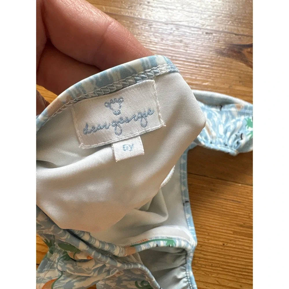 Dear‎ Georgie One Piece Swimsuit Kids Blue Tropical Ruffle Sleeve SIZE 5Y